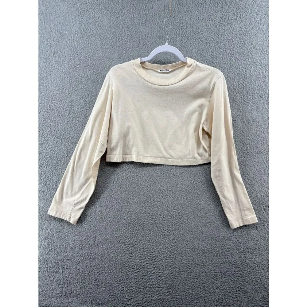 Reformation XS Cream Organic Cotton Long Sleeve Cropped Tee Top